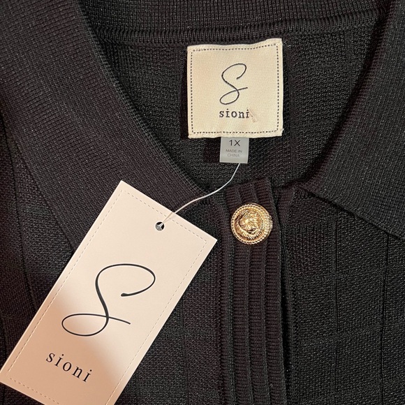 NWT Sioni Black Knit Cardigan with Metallic Gold Buttons - Picture 2 of 15